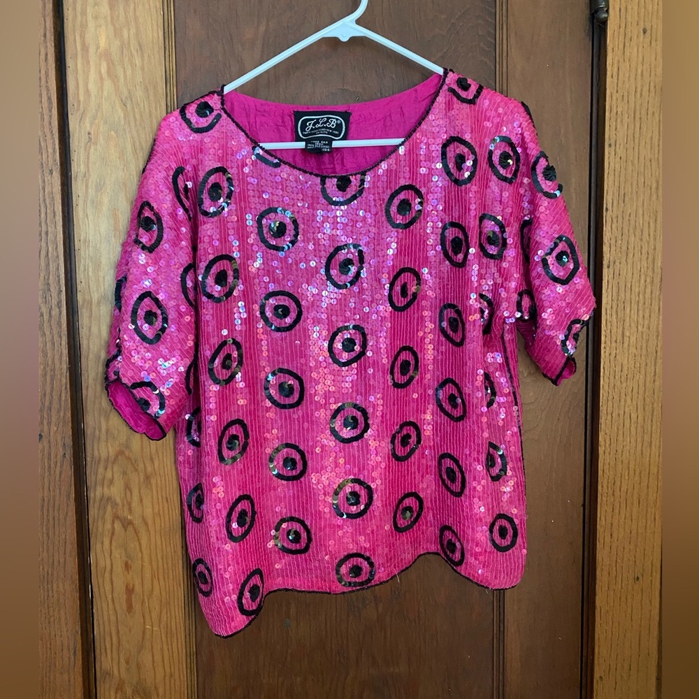 Hot Pink Bullseye Silk Sequin Top